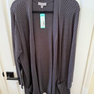 Volition Gray Textured Open-Front Cardigan
